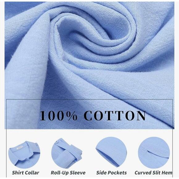 HOTOUCH Oversized Button Down Shirt Dress With Pockets Long Sleeve Tunic Size L - Picture 4 of 11